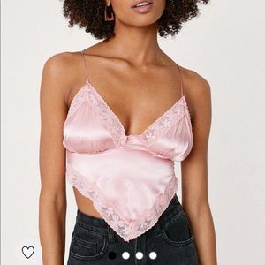 NASTY GAL Satin Lace Trim Handkerchief Crop Top